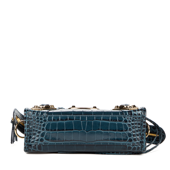 Balenciaga Mini City in Petro Blue Crocodile Embossed Leather - Picture 8 of 10
